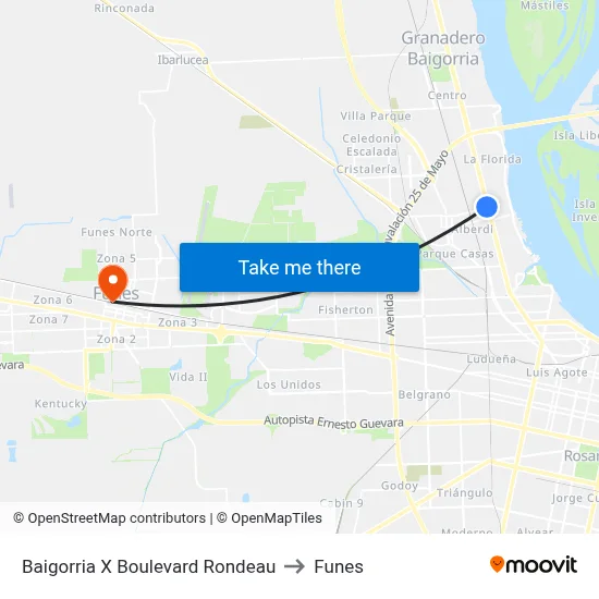 Baigorria X Boulevard Rondeau to Funes map