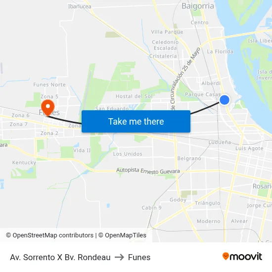 Av. Sorrento X Bv. Rondeau to Funes map