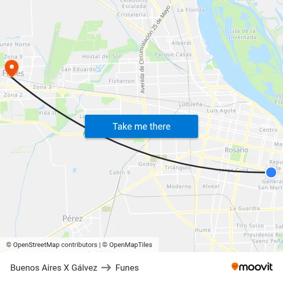 Buenos Aires X Gálvez to Funes map