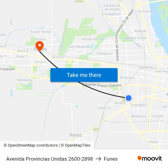 Avenida Provincias Unidas 2600-2898 to Funes map