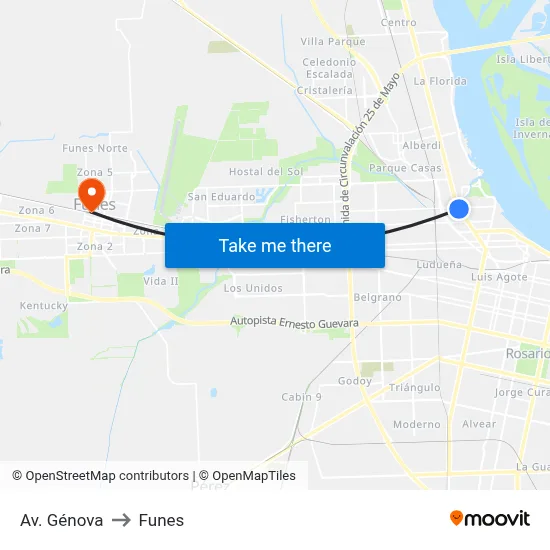 Av. Génova to Funes map