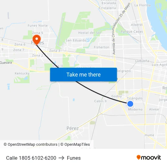 Calle 1805 6102-6200 to Funes map