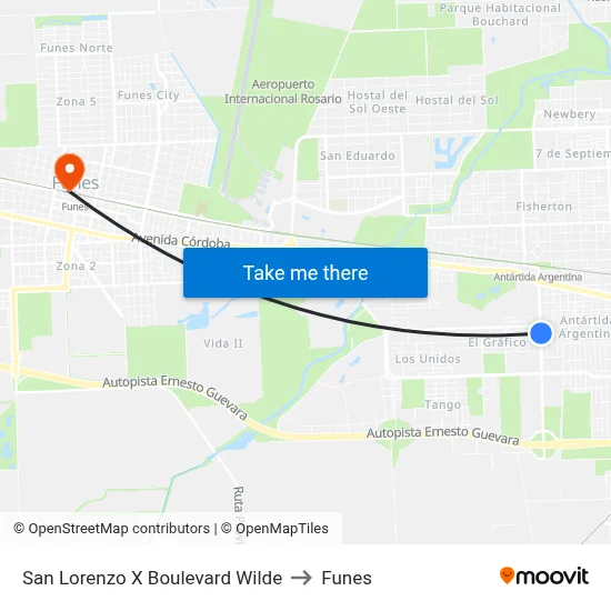 San Lorenzo X Boulevard Wilde to Funes map