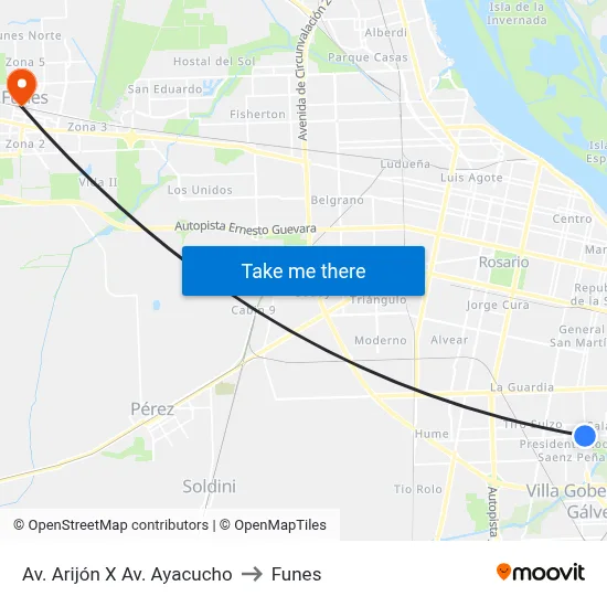 Av. Arijón X Av. Ayacucho to Funes map