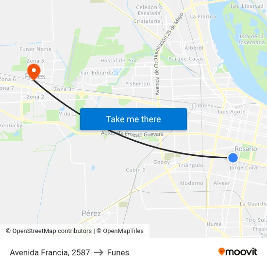 Avenida Francia, 2587 to Funes map