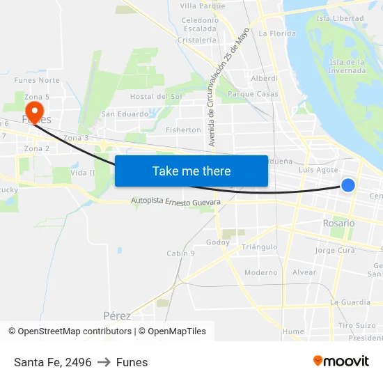Santa Fe, 2496 to Funes map