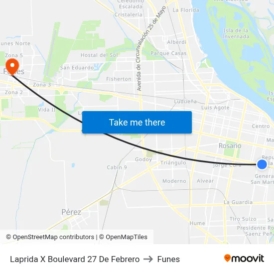 Laprida X Boulevard 27 De Febrero to Funes map