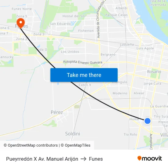 Pueyrredón X Av. Manuel Arijón to Funes map