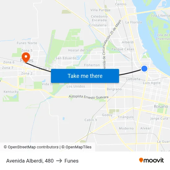 Avenida Alberdi, 480 to Funes map