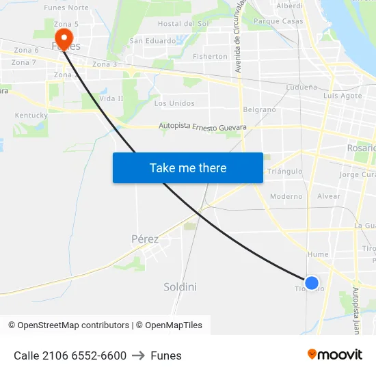 Calle 2106 6552-6600 to Funes map