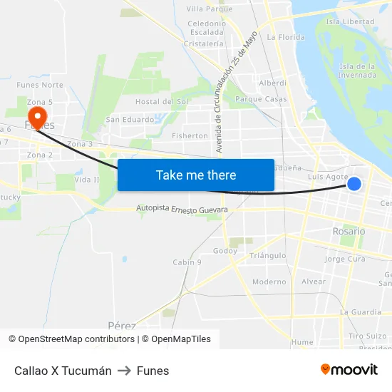 Callao X Tucumán to Funes map