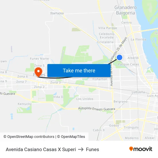 Avenida Casiano Casas X Superí to Funes map