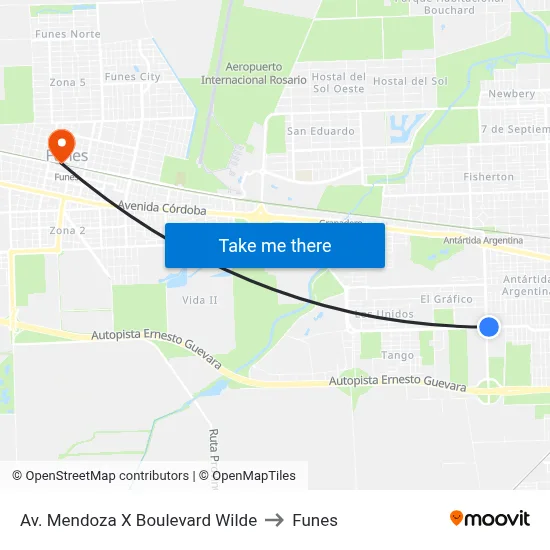 Av. Mendoza X Boulevard Wilde to Funes map