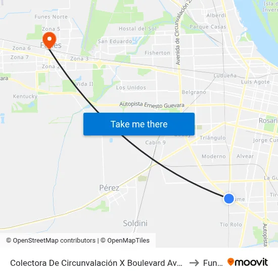 Colectora De Circunvalación X Boulevard Avellaneda to Funes map