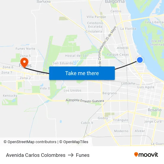 Avenida Carlos Colombres to Funes map