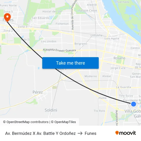 Av. Bermúdez X Av. Battle Y Ordoñez to Funes map