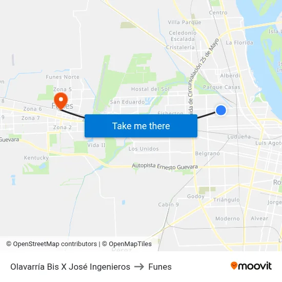 Olavarría Bis X José Ingenieros to Funes map
