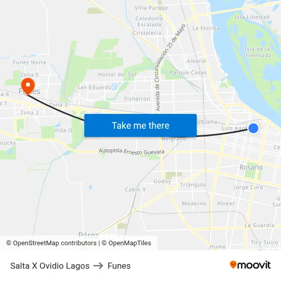 Salta X Ovidio Lagos to Funes map