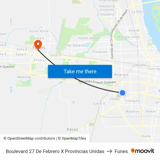 Boulevard 27 De Febrero X Provincias Unidas to Funes map