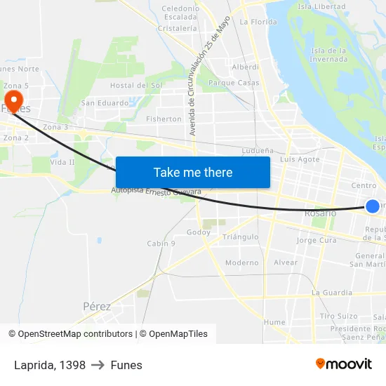 Laprida, 1398 to Funes map