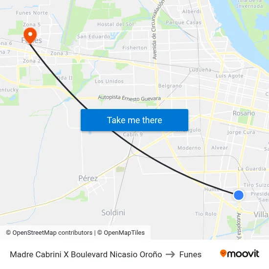 Madre Cabrini X Boulevard Nicasio Oroño to Funes map