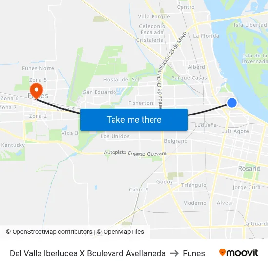 Del Valle Iberlucea X Boulevard Avellaneda to Funes map