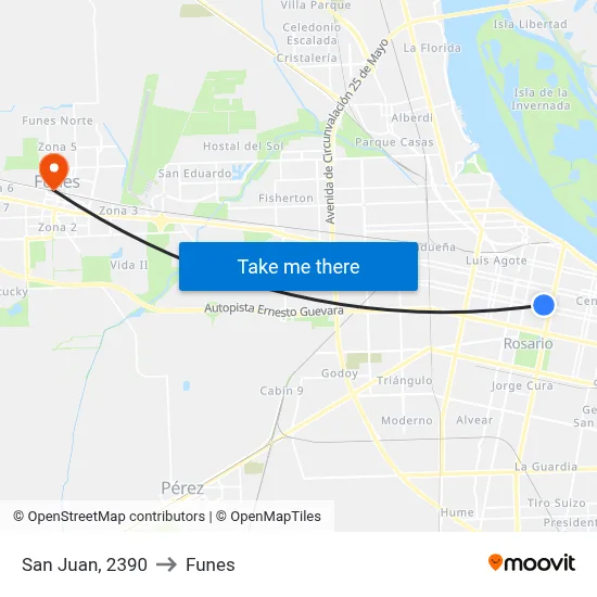 San Juan, 2390 to Funes map