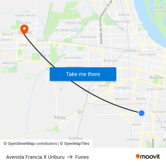 Avenida Francia X Uriburu to Funes map