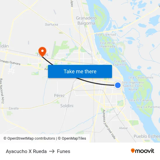 Ayacucho X Rueda to Funes map