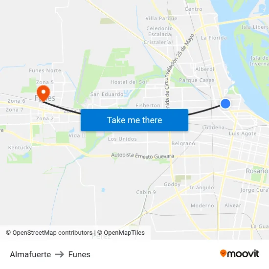 Almafuerte to Funes map