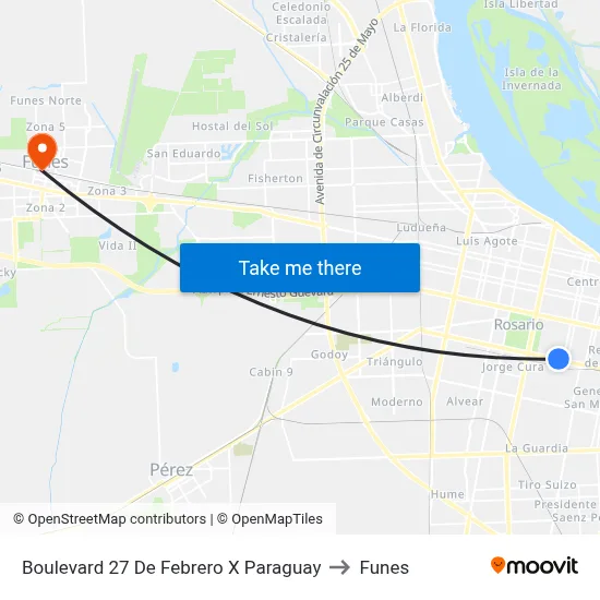 Boulevard 27 De Febrero X Paraguay to Funes map