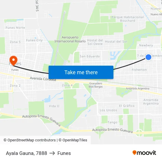 Ayala Gauna, 7888 to Funes map