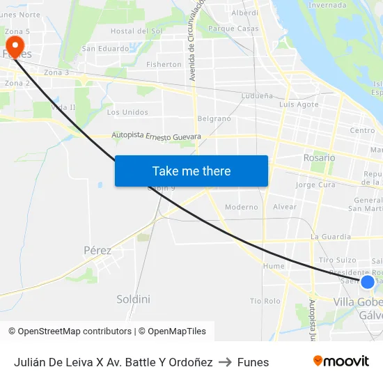 Julián De Leiva X Av. Battle Y Ordoñez to Funes map