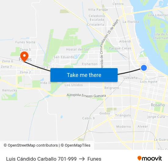 Luis Cándido Carballo 701-999 to Funes map