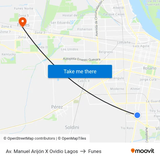 Av. Manuel Arijón X Ovidio Lagos to Funes map