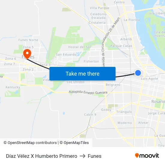 Díaz Vélez X Humberto Primero to Funes map