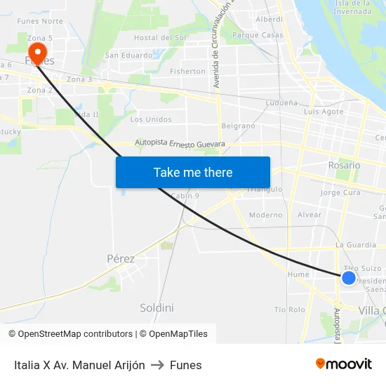 Italia X Av. Manuel Arijón to Funes map