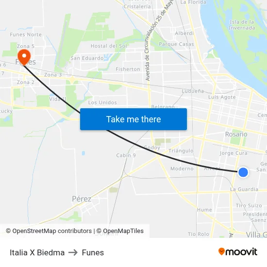 Italia X Biedma to Funes map
