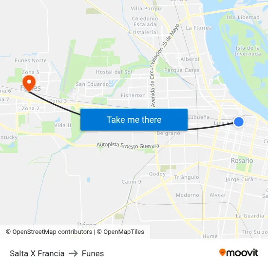 Salta X Francia to Funes map
