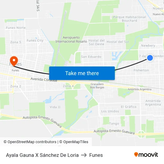 Ayala Gauna X Sánchez De Loria to Funes map