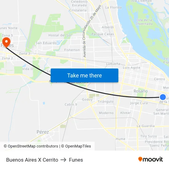 Buenos Aires X Cerrito to Funes map