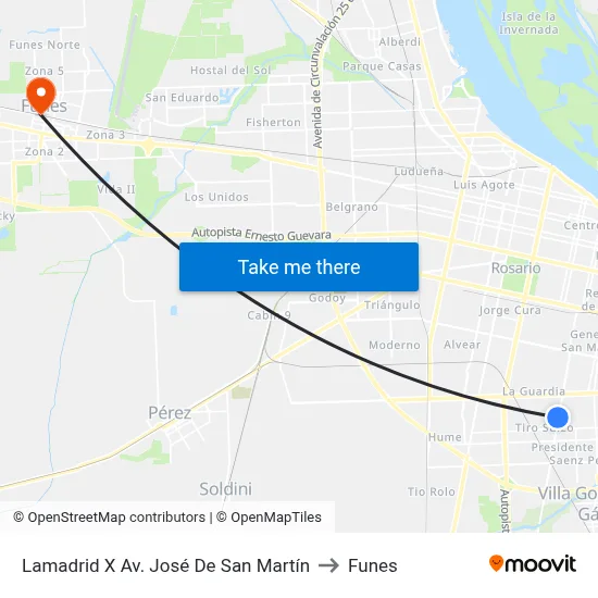 Lamadrid X Av. José De San Martín to Funes map