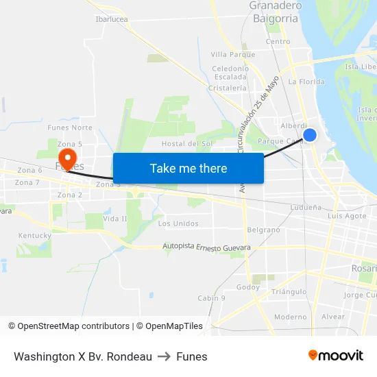 Washington X Bv. Rondeau to Funes map