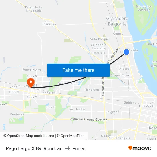 Pago Largo X Bv. Rondeau to Funes map