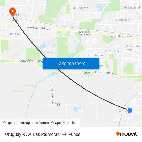 Uruguay X Av. Las Palmeras to Funes map