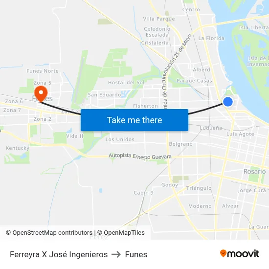Ferreyra X José Ingenieros to Funes map