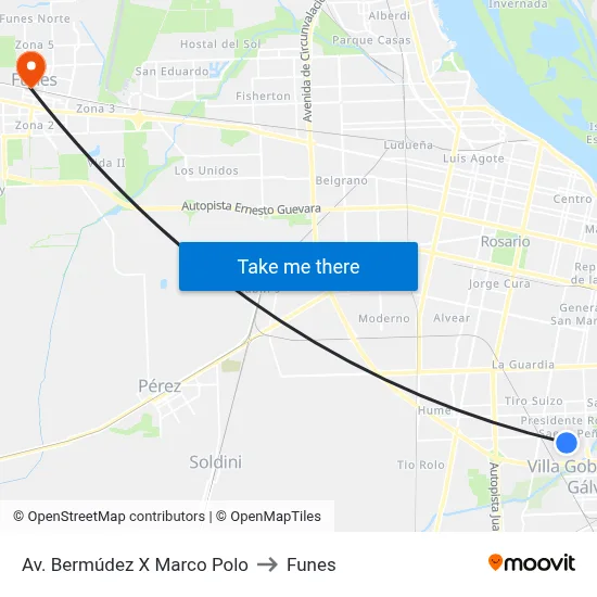 Av. Bermúdez X Marco Polo to Funes map