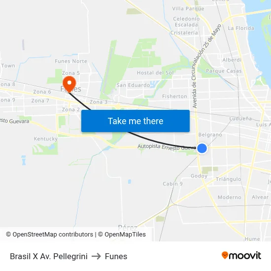 Brasil X Av. Pellegrini to Funes map