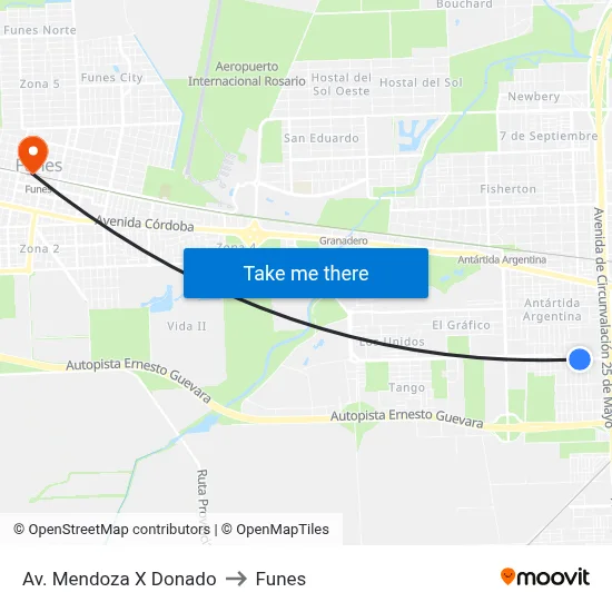Av. Mendoza X Donado to Funes map