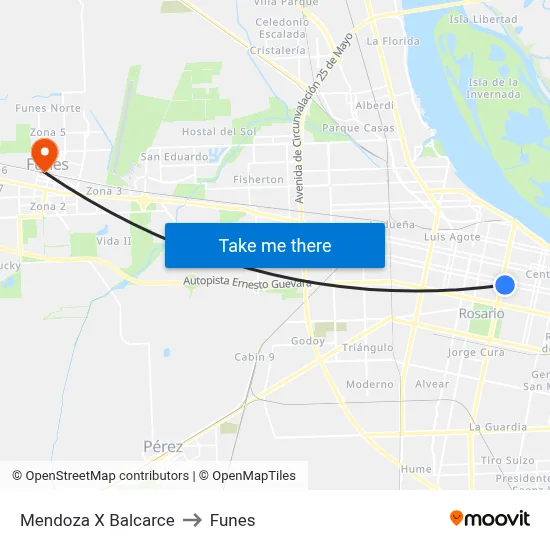 Mendoza X Balcarce to Funes map